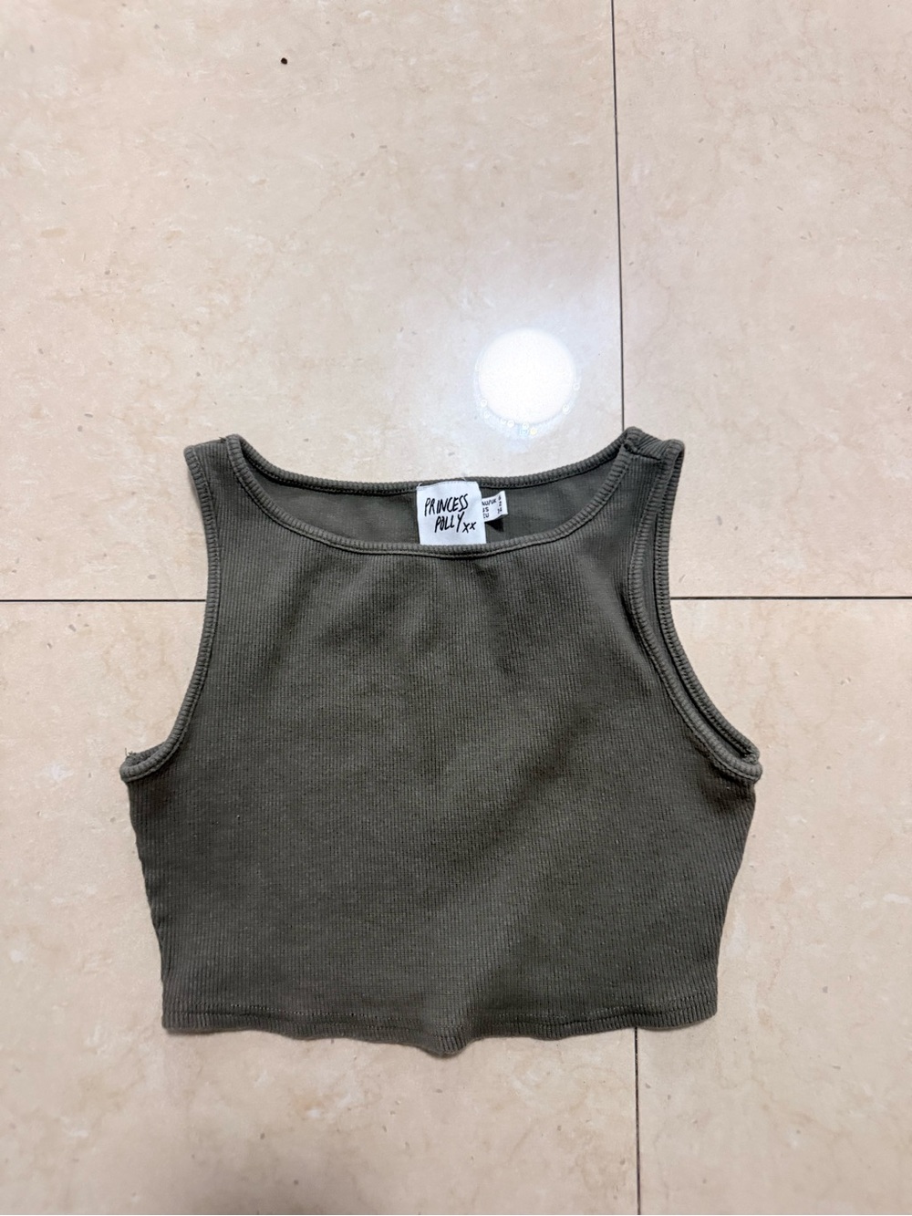 Princess Polly Olive Green Ribbed Cropped Tank